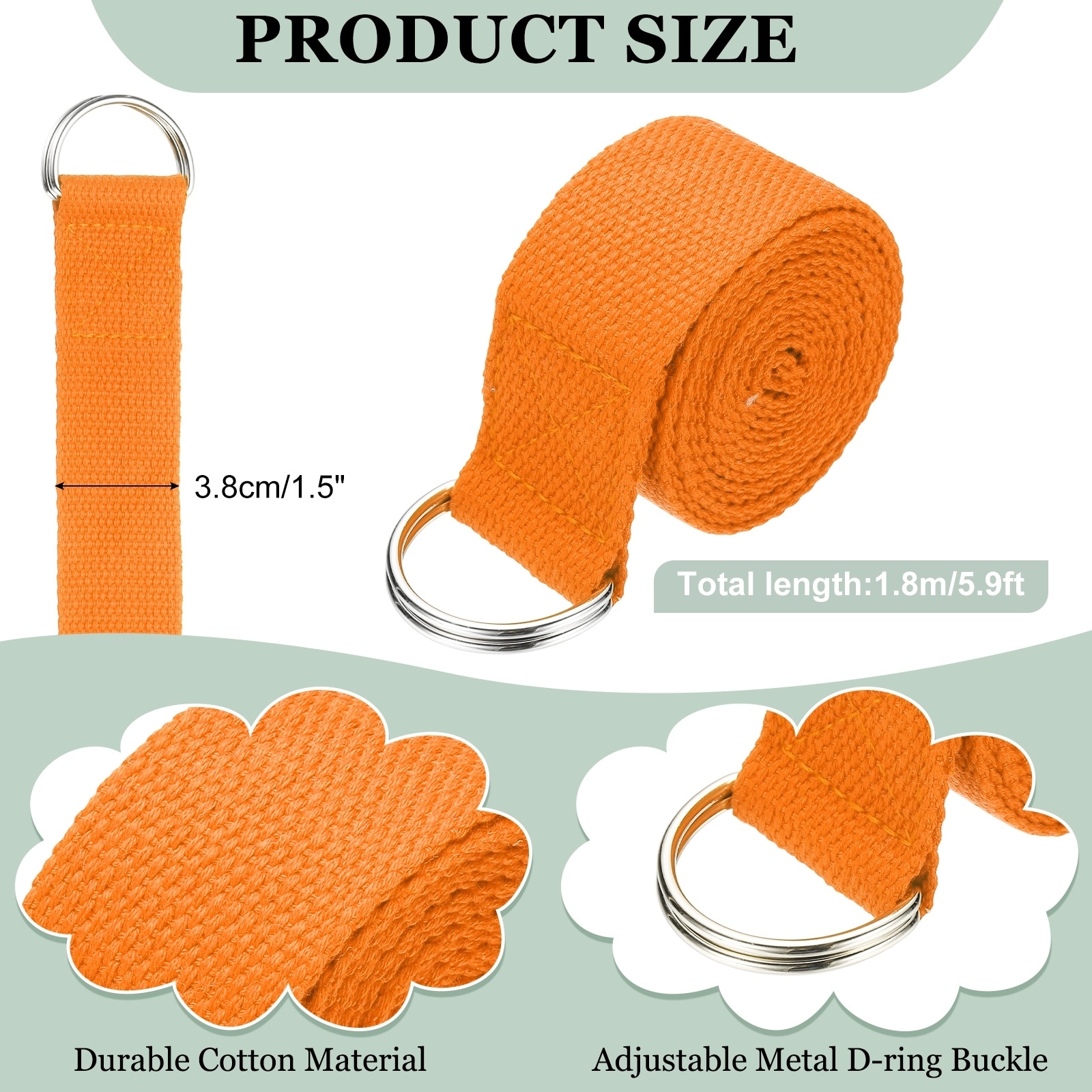 Yoga Strap for Stretching, Athletic Stretch Band with Adjustable Metal D Ring Buckle Yoga Bands