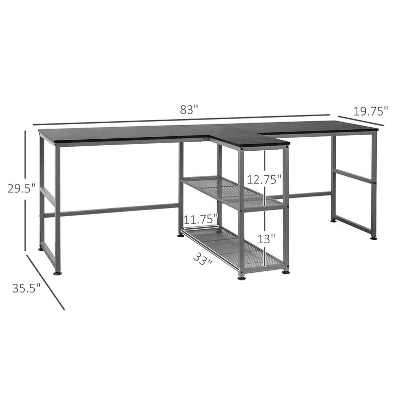 Large 83" Dual Desk with 2 Storage Shelves, Spacious Double Workstation for Office Use