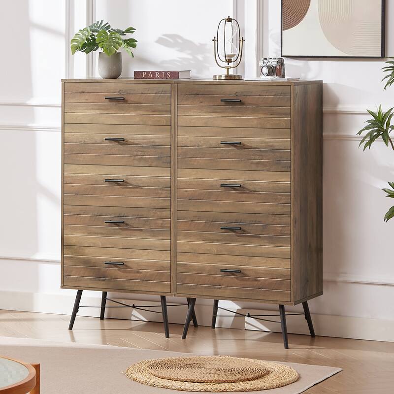 Stylish Spacious Dressing Drawer Storage Wardrobe with 5 Drawers, for Bedroom Hallway, Rustic Walnut