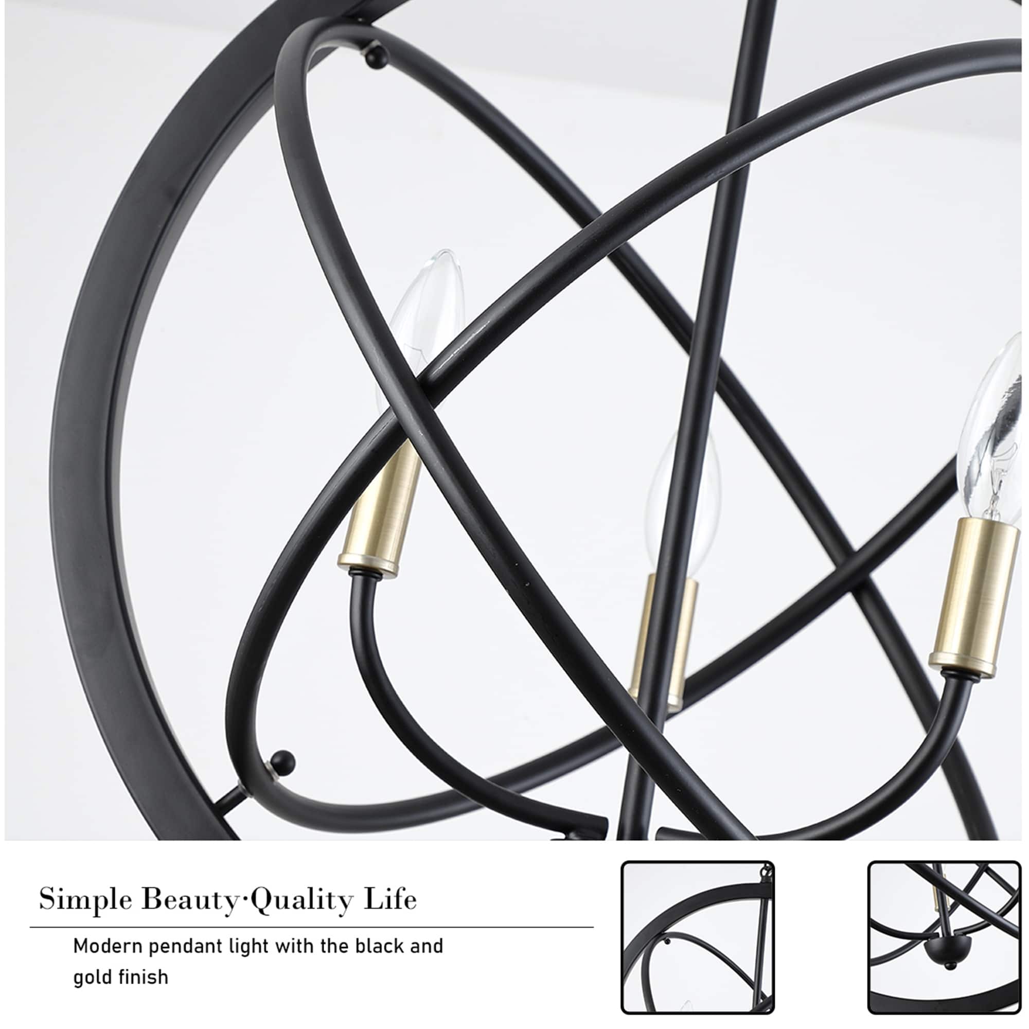 Modern Adjustable Height 3Light Matte Black Globe Pendant Light On