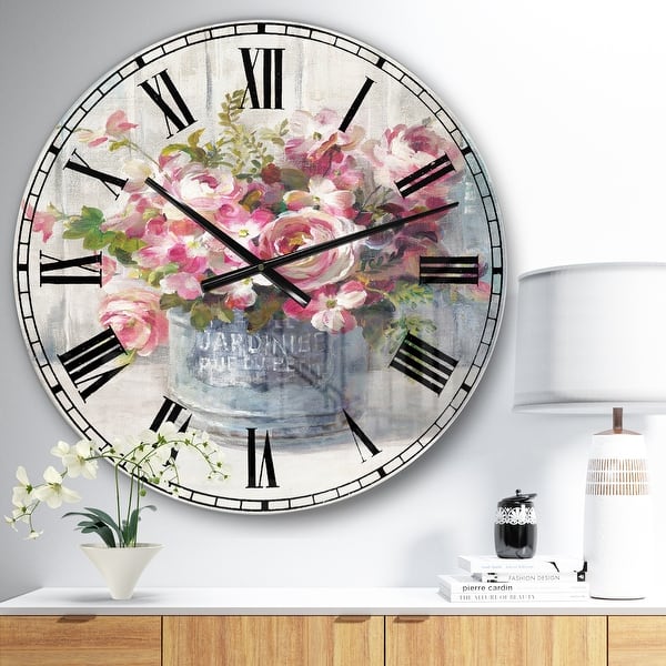 slide 1 of 10, Designart 'Maison Des Fleurs III' Cabin & Lodge Oversized Wall CLock 23 in. wide x 23 in. high