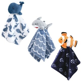 Hudson Baby Infant Boy Animal Face Security Blanket, 3-pack, One Size - Fish - One Size
