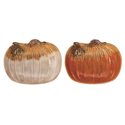 Transpac Ceramic Classic Harvest Pumpkin Plate Set of 2 Fall/Harvest Home Decorations