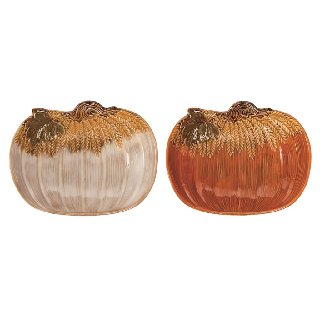 Transpac Ceramic Classic Harvest Pumpkin Plate Set of 2 Fall/Harvest Home Decorations