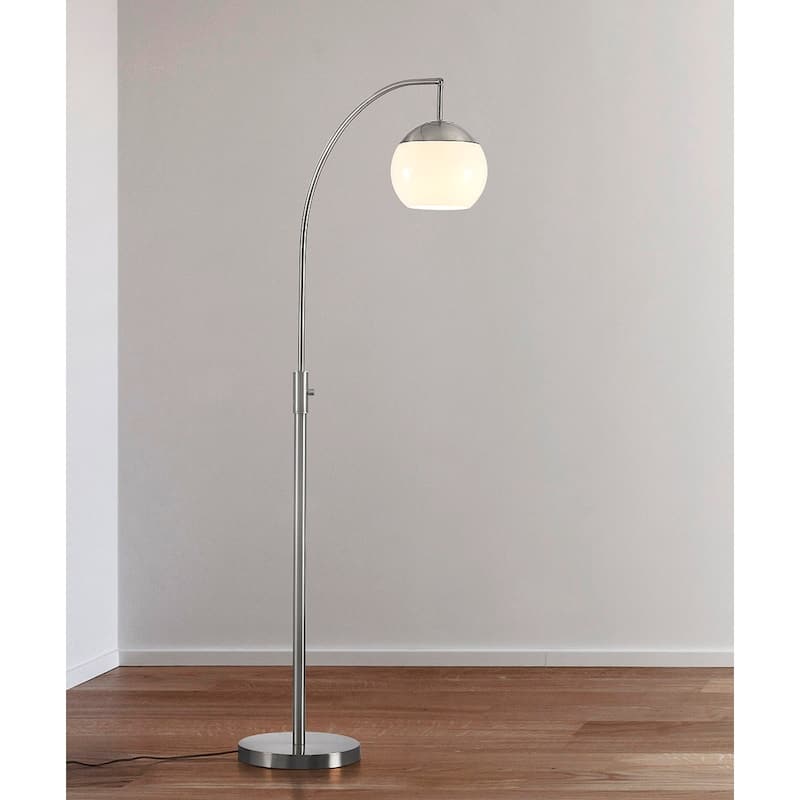 Metro 68"H Glass Globe One Light LED Dimmable Floor Lamp with LED Vintage Bulb - Brushed Nickel/White Glass Shade
