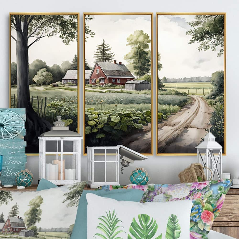 Designart "Welcome To The Farm II" Farmhouse / Country Framed Canvas Art Print - 3 Panels