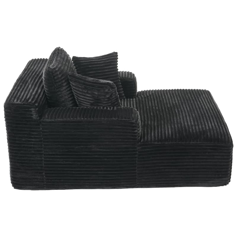 Corduroy Chaise Lounge Sofa Bed with Removable Pillows, Pocket Spring Cushion and No Assembly Required