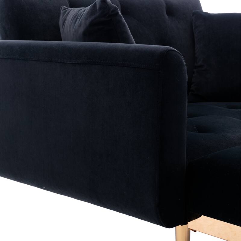 Velvet Fabric Chaise Lounge Chair with Adjustable Backrest and Pillow
