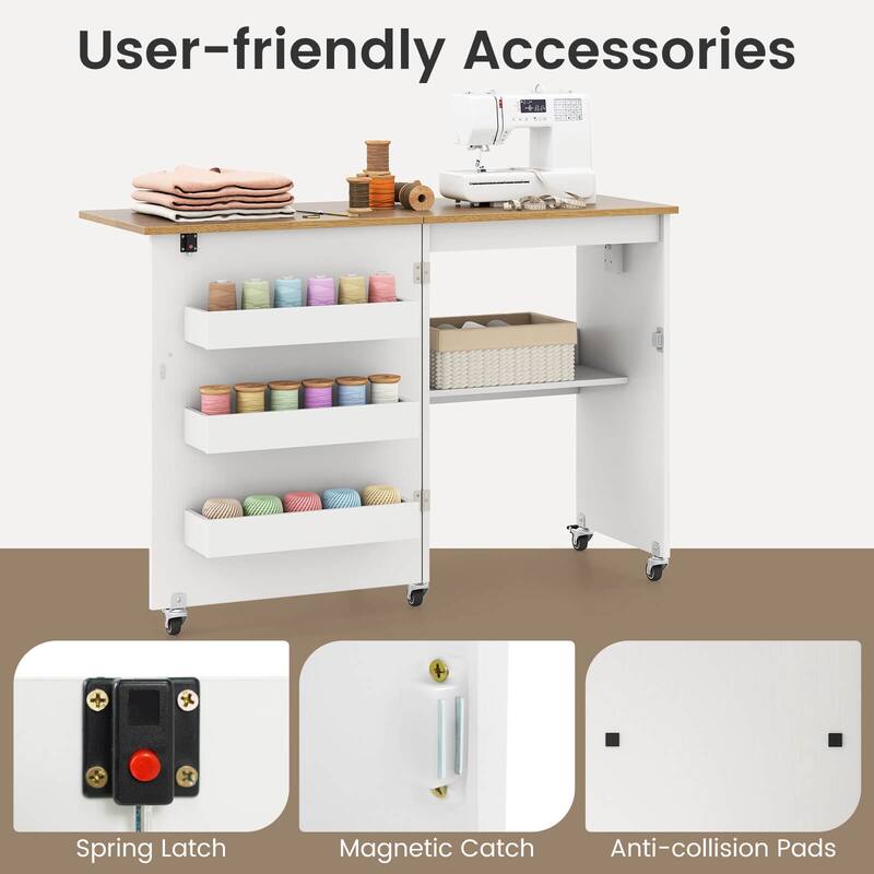 Costway Folding Sewing Table Rolling Craft Station with 3 Storage Bins - See Details