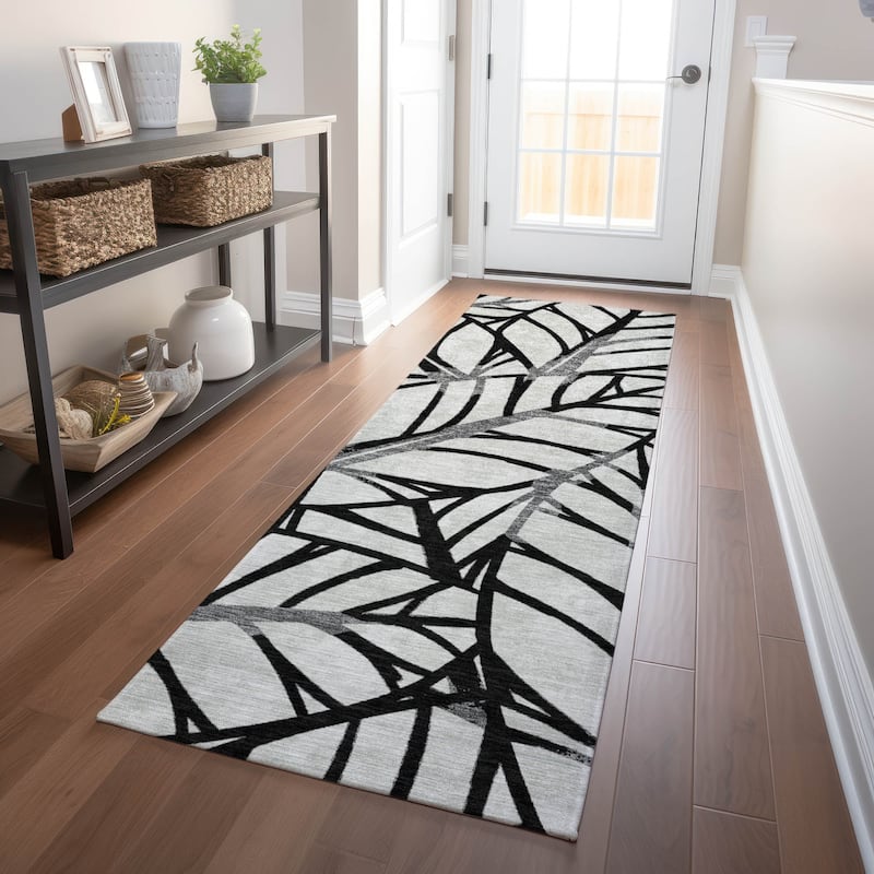 Premium Washable Super Soft Modern Palm Mayfield Rug - Black - 2' 3" x 7' 6" - Runner