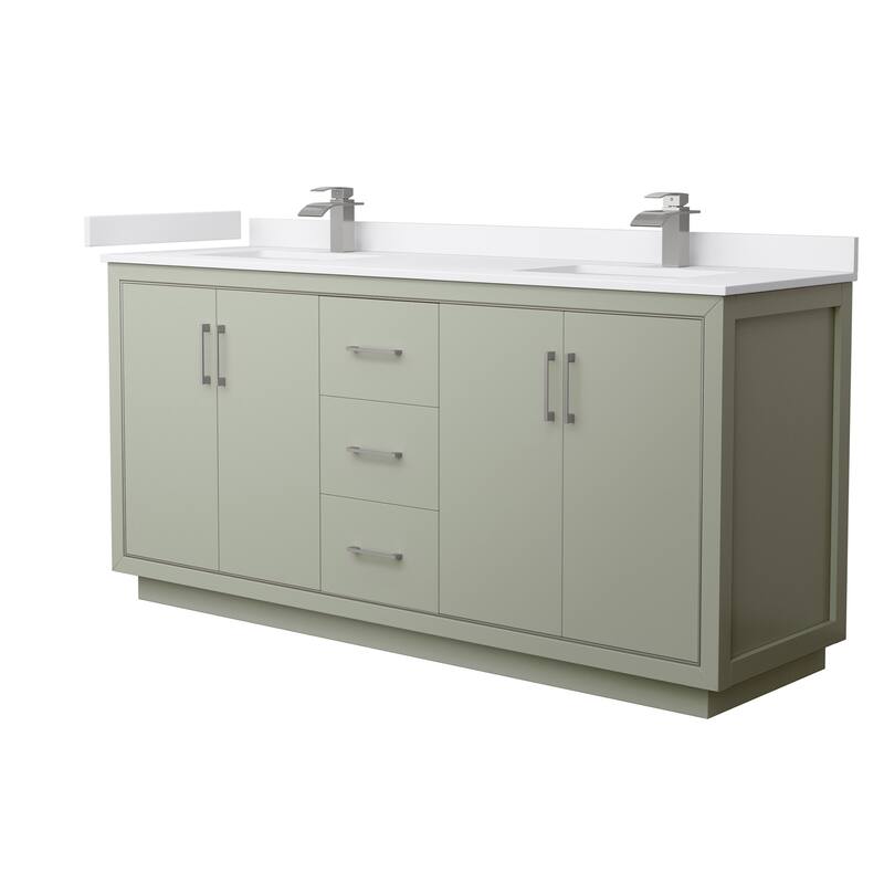 Wyndham Collection WCF1111-72D-VCA-MXX Icon 72" Free Standing Double - Light Green / White Cultured Marble Top / Brushed - Painted