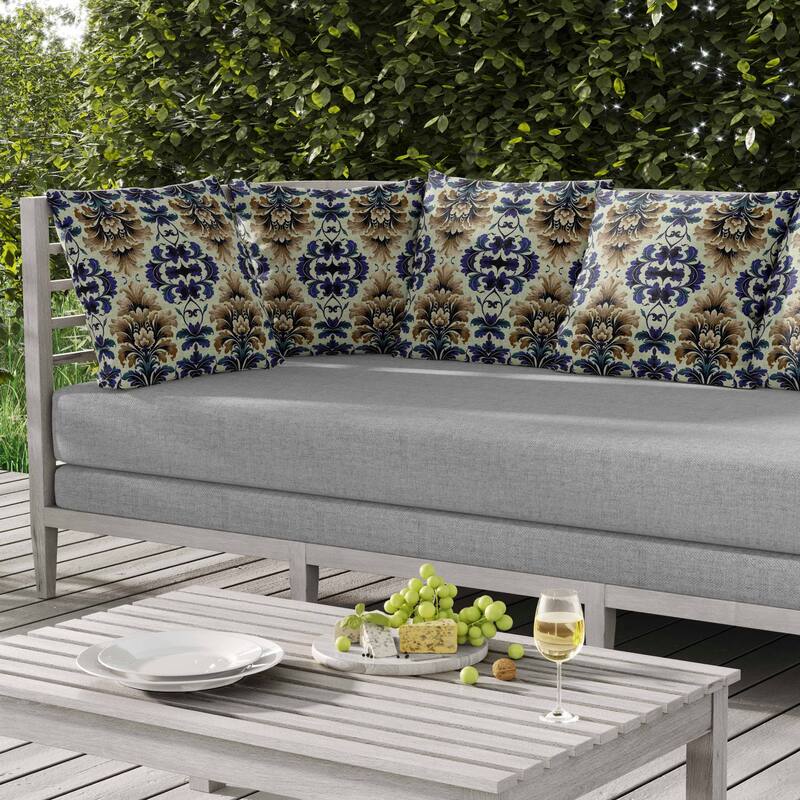 Damask Rapture Indoor/Outdoor Reversible Throw Pillow Blue and Beige