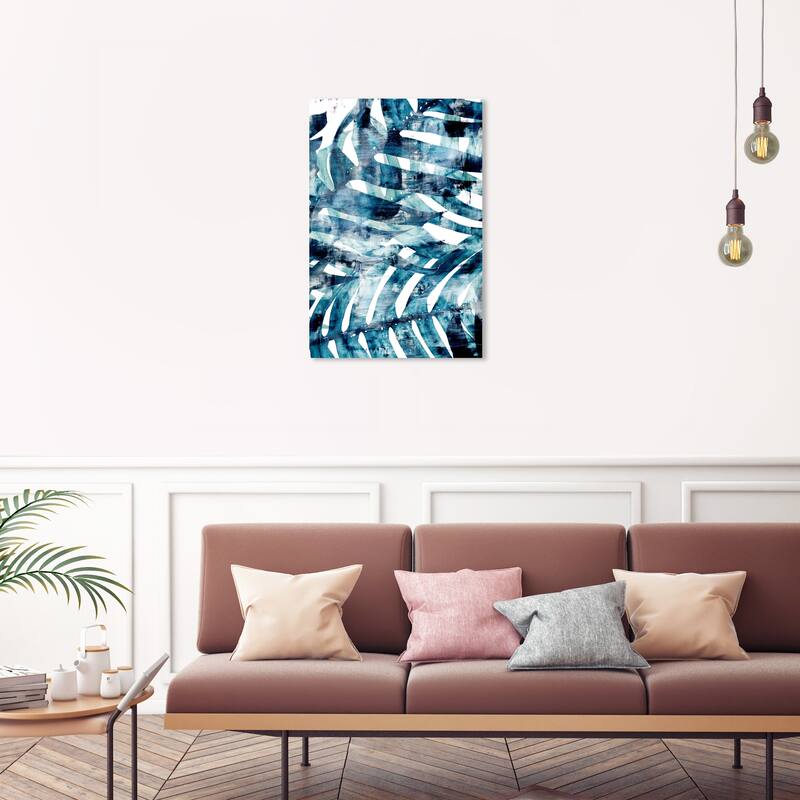 Wynwood Studio Canvas Floral and Botanical So Kate Leaf Blue and Scandinavian Wall Art Canvas Print - 30 x 20