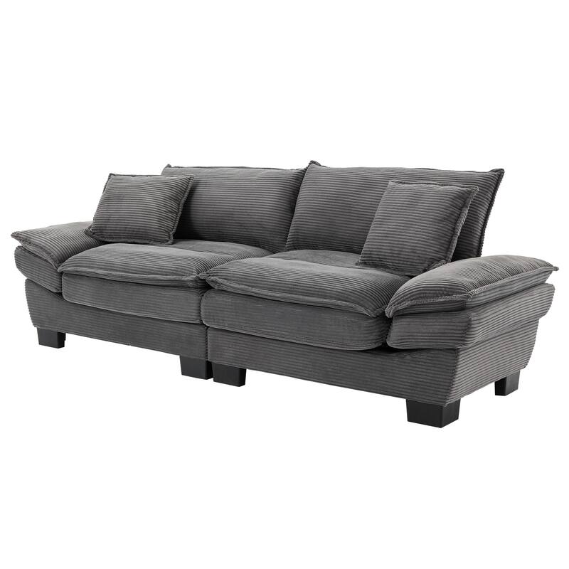 84-Inch Corduroy Sofa with Double Layer Cushion and 2 Extra Pillows for Living Room or Guest Room