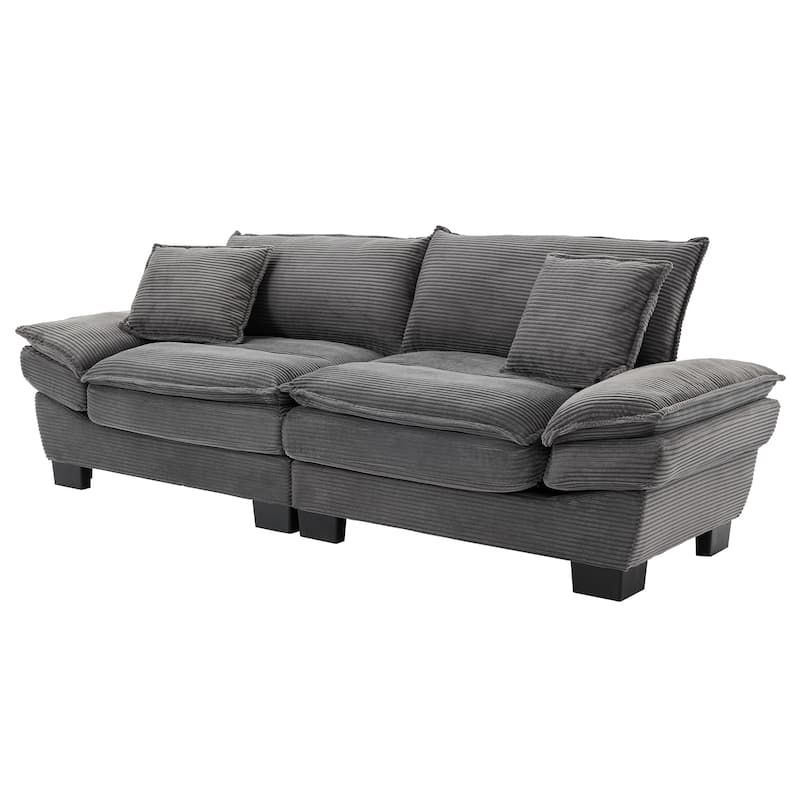 84 Inch Modern Style Sleeper Sofa, Corduroy Upholstered Sofa with Pillows,Deep Seat