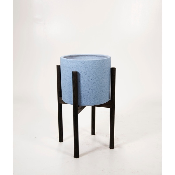 Large Ceramic Pot 10" Sky Blue with Wood Stand. Opens flyout.
