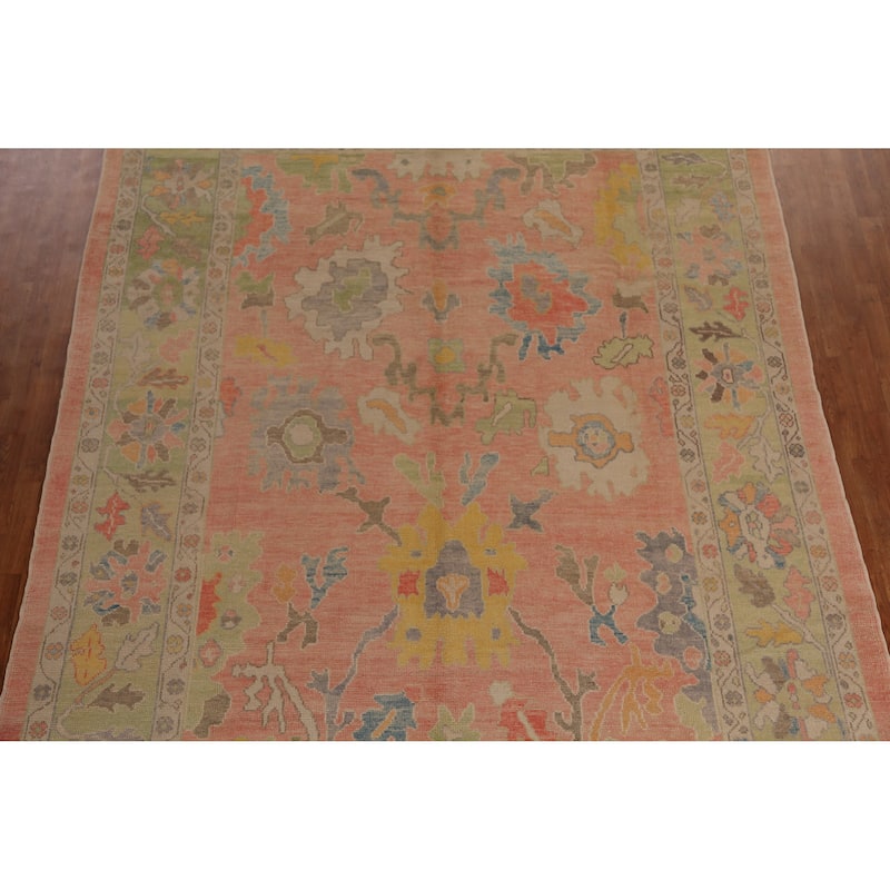Hand Knotted Oriental 100% Wool Carpet Transitional All-Over Coral Oushak Area Rug - 12' 2'' X 9' 0''