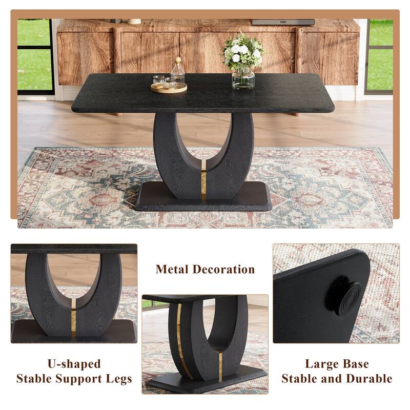 5-Piece Rectangular Dining Table Set, 63-inch Wooden Dining Table with 4 Upholstered Chairs, Stylish Dining Room Table Set for 4