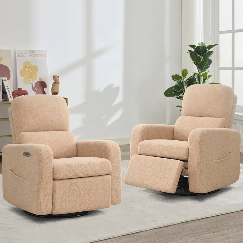 Swivel Power Recliner Chair Teddy Nursery Glider Rocking Recliner Set of 2