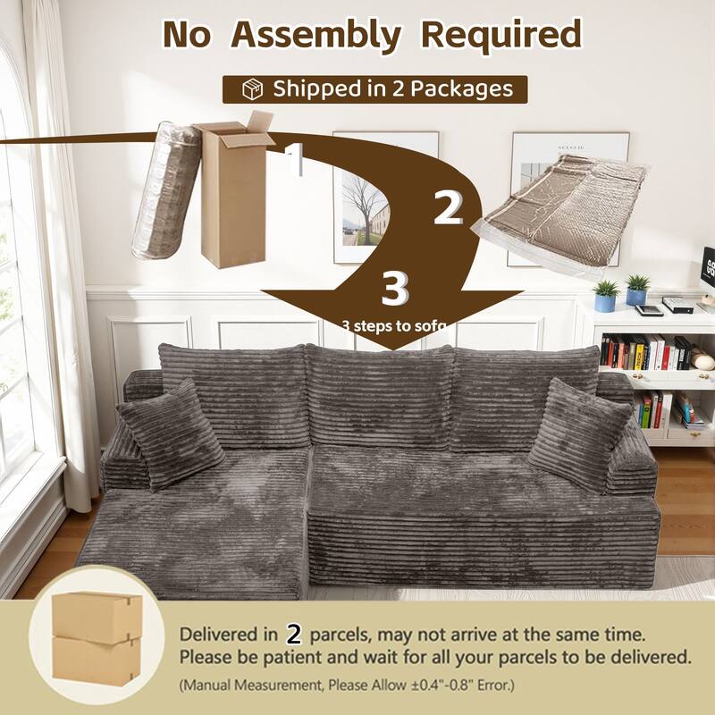 L-Shaped Corner Sectional Sofa Set with Side Chaise Lounge, Soft Foam Cushion Modular Sofa Corduroy Leisure Couch