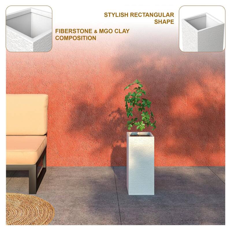 Basalt Modern Tall Square MGO Fiberstone Planter with Drainage, Weather-Resistant Indoor & Outdoor Patio Pot
