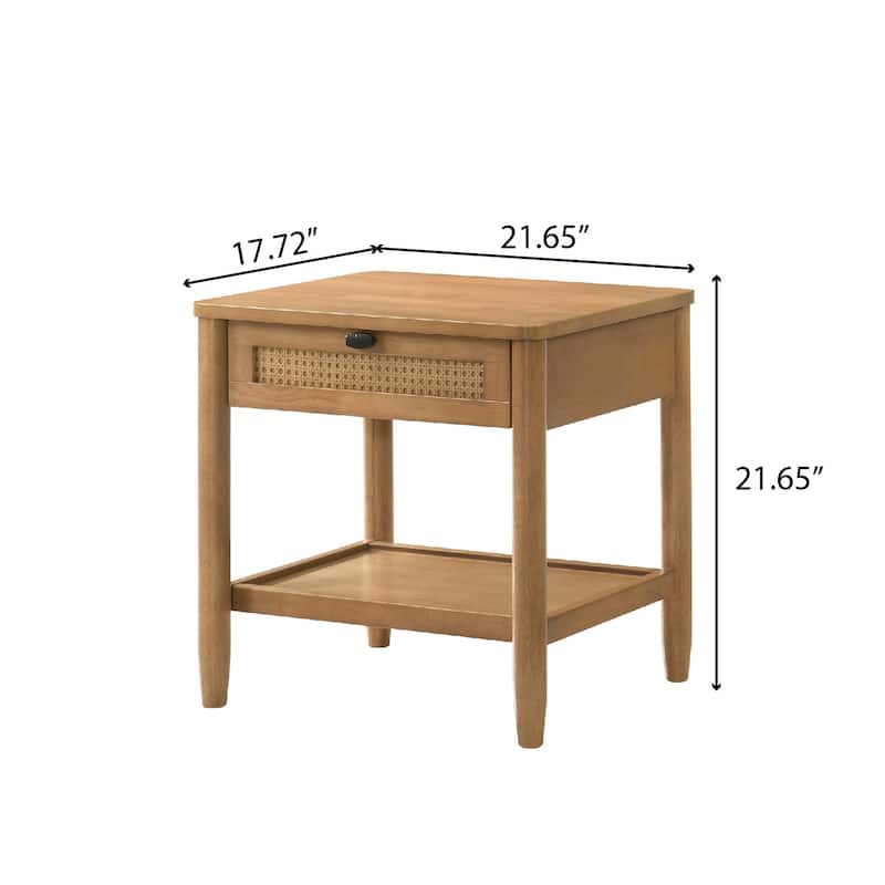 Bedroom Nightstand with Single Drawer, Decorative Table with Open Shelves, Sofa Side Table with Solid Wood Legs