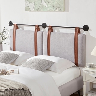 Wall Mounted Headboard King Size with Brown Faux Leather Straps ...