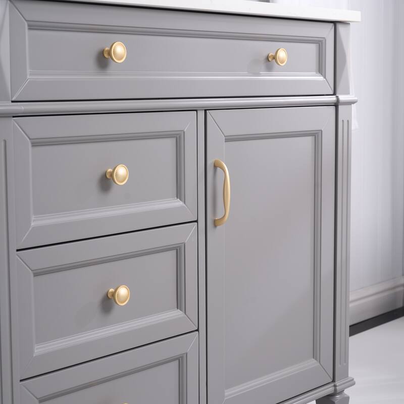 35''H Solid Wood Bath Vanity With Carrera White Quartz Top and Sink