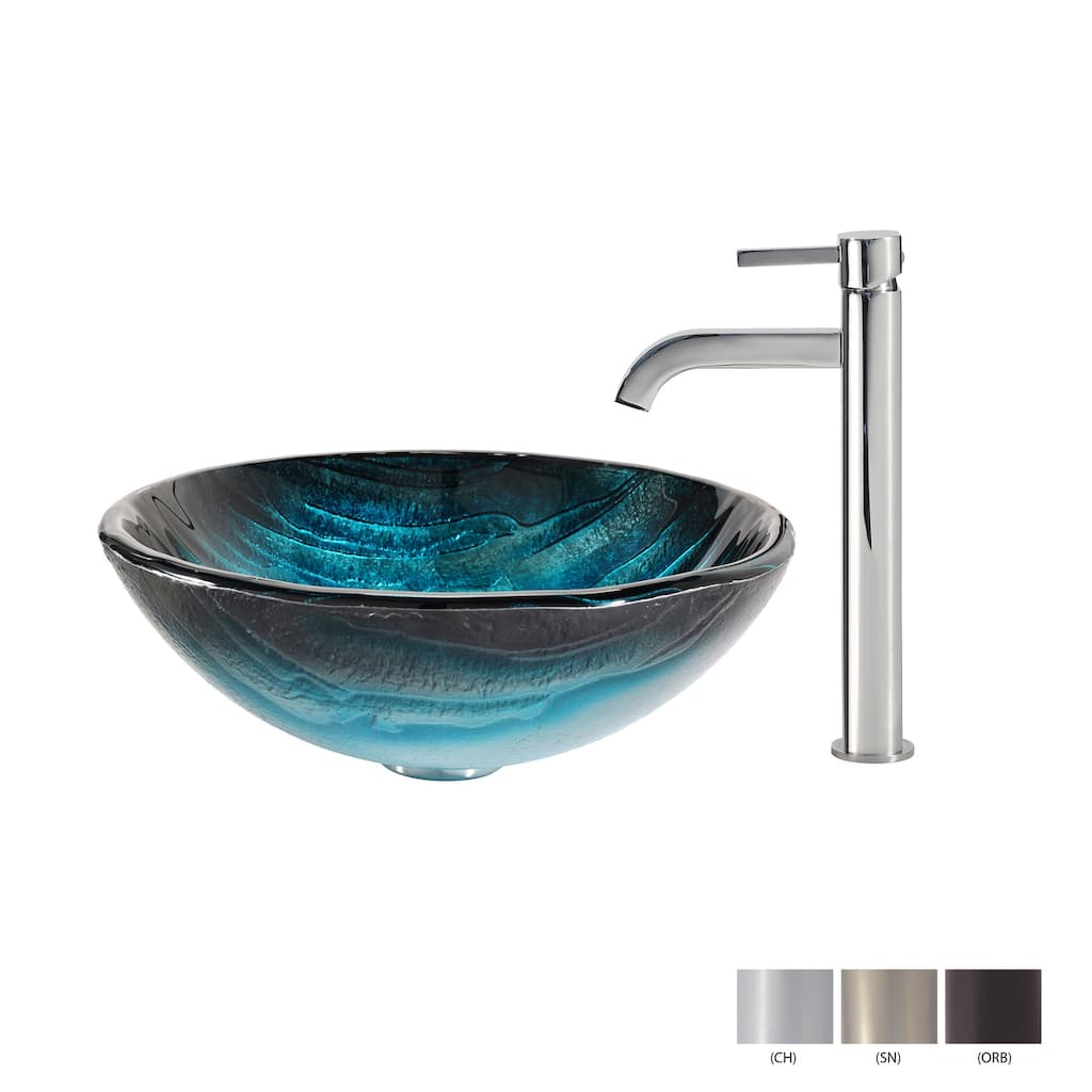 Kraus Bathroom Combo - 17" Ladon Glass Vessel Bathroom Sink with