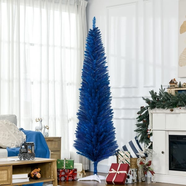 6ft Blue Pencil Christmas Tree – Slim Artificial Pine, 520 Tips, Foldable Stand