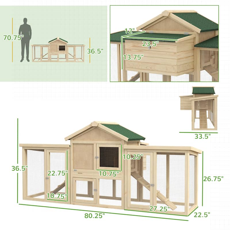 Large Wooden Chicken Coop with Nesting Box Run Ramp and Ventilated Wire Mesh for Poultry