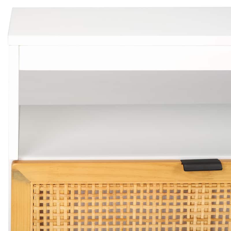 SAFAVIEH Theon 2-Drawer 1-Shelf Entertainment Media Stand (Fits up to 55" Flatscreen TV) - 47.5 in. x 15.5 in. x 17 in.