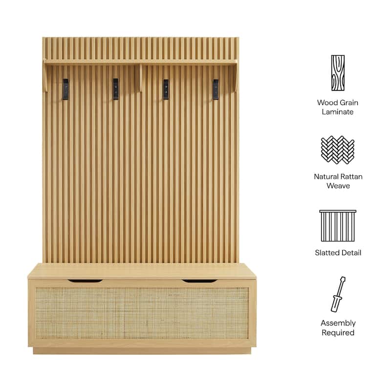 Soma Fluted 3-in-1 Hall Tree With Storage Bench and Coat Rack