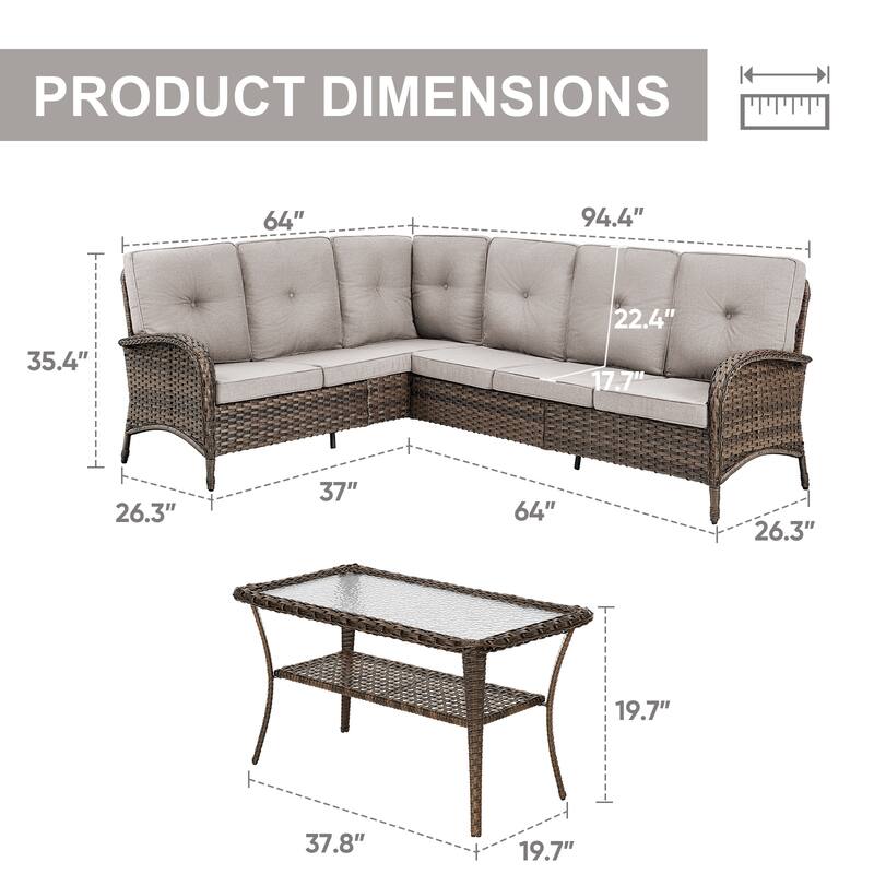 Gymojoy L-Shaped Outdoor Sectional Sofa Set, PE Wicker Couch with Water-Resistant Olefin Cushions