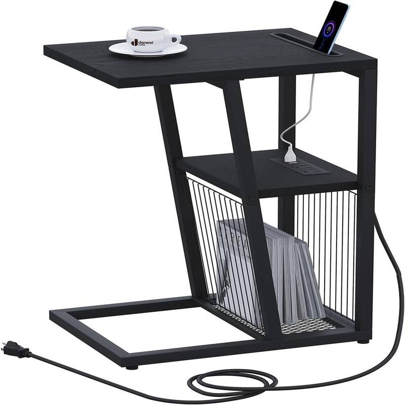 C Shaped Nightstand End Table - 11.8"D x 15.7"W x 24.02"H