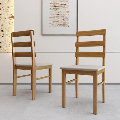 HOMEFUN Linen Upholstered Solid Wood Three Horizontal Back Dining Chair(set of 2) for Dining Room,Kitchen