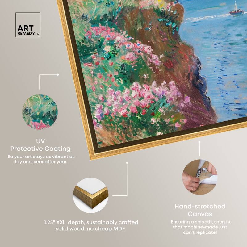 Art Remedy By The Seaside Framed Impressionism 1 Piece Canvas Wall Art /Monet And Van Gogh Inspired Art