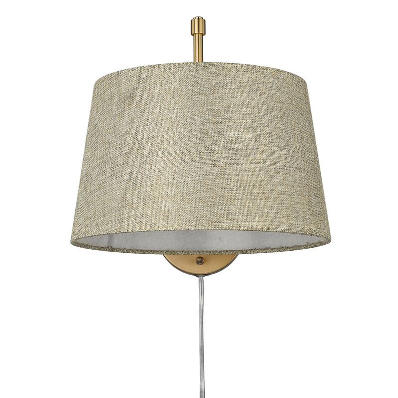 Wry Lighting Ryleigh 1-light Swing Arm in Brushed Champagne Brass and Natural Sisal shade - 1 Light Articulating Wall Sconce
