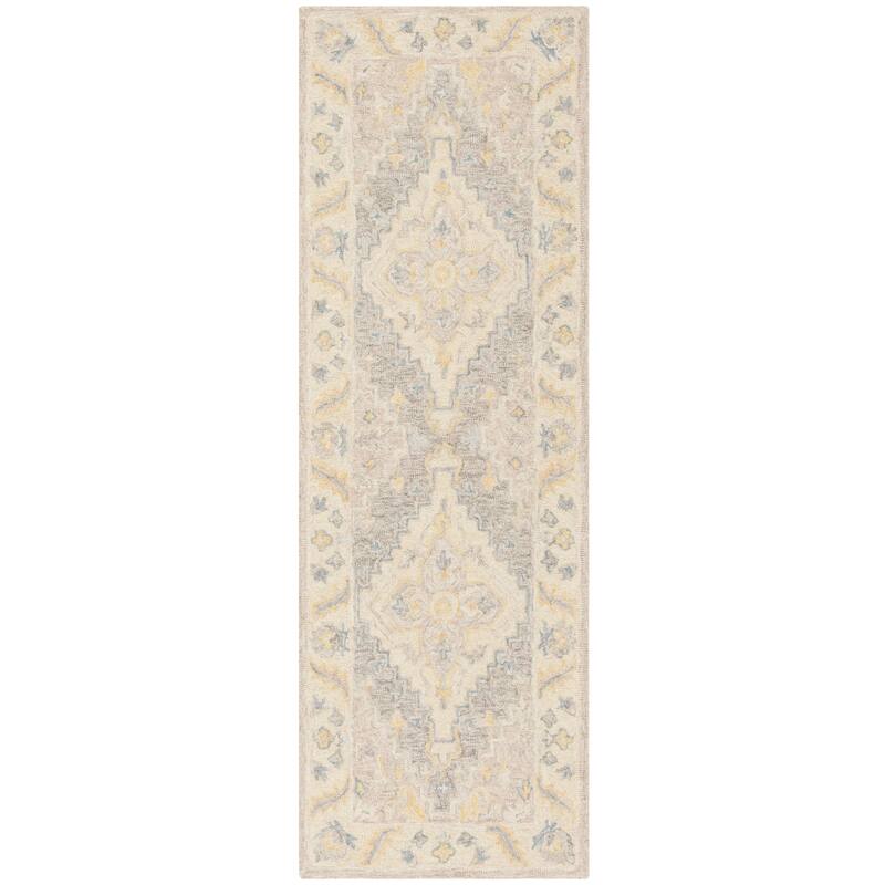 SAFAVIEH Handmade Micro-Loop Ludivine Wool Rug - 2'3" x 7' Runner - Beige/Grey