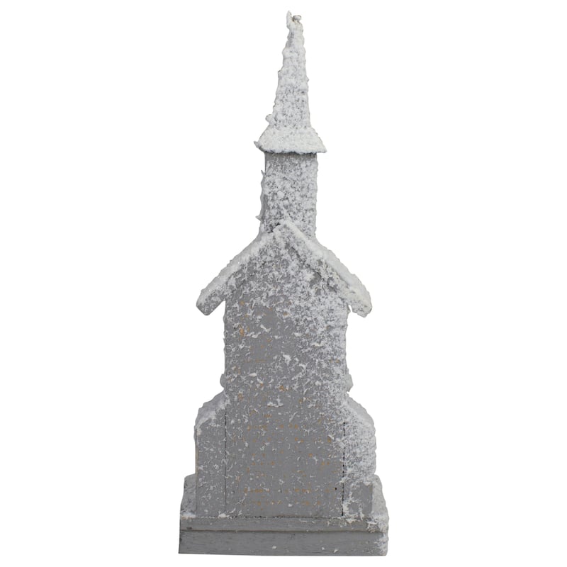 16" Lighted White and Gray Snowy Church Christmas Tabletop Decoration