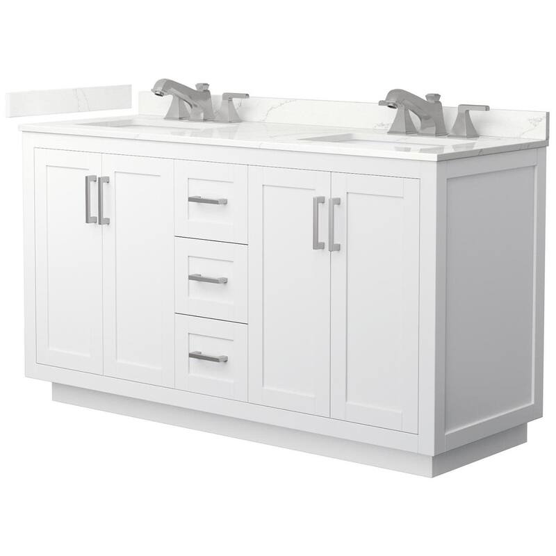 Wyndham Collection WCF292960D-QTZ-US3MXX Miranda 60" Free Standing - White / Giotto Quartz Top / Brushed Nickel