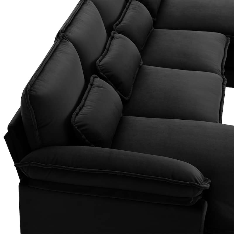 Modern U-shaped Sectional Sofa with Waist Pillows 6-seat Upholstered Symmetrical Sofa Furniture