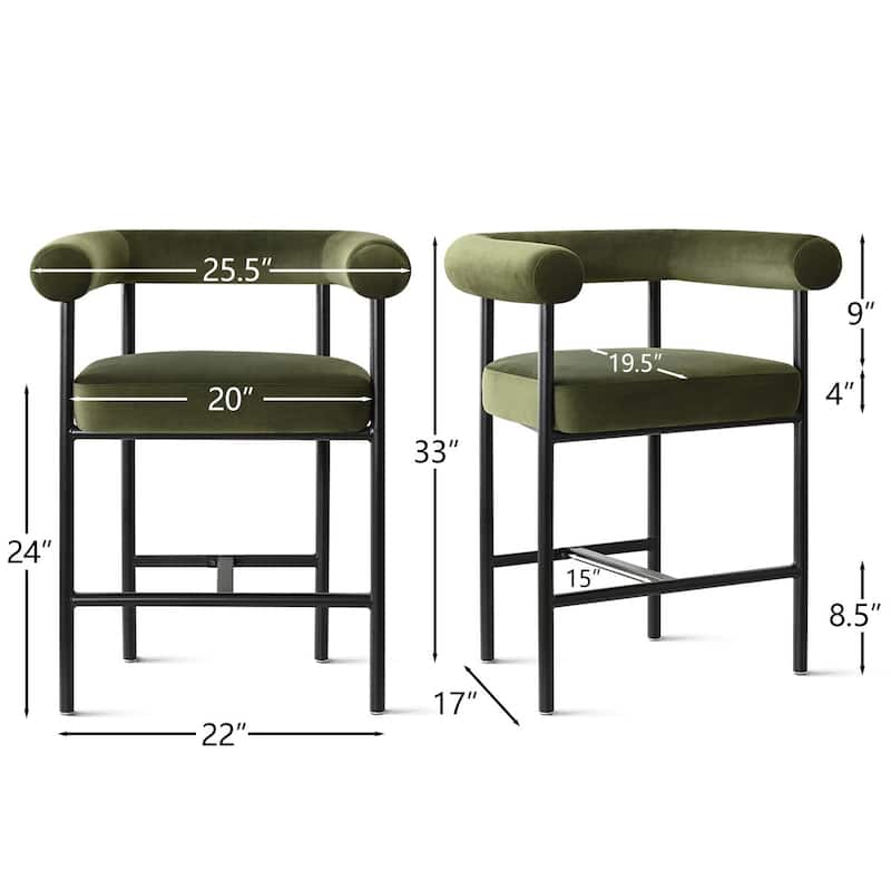 24" Seat Height Velvet Counter Stools (Set Of 2)