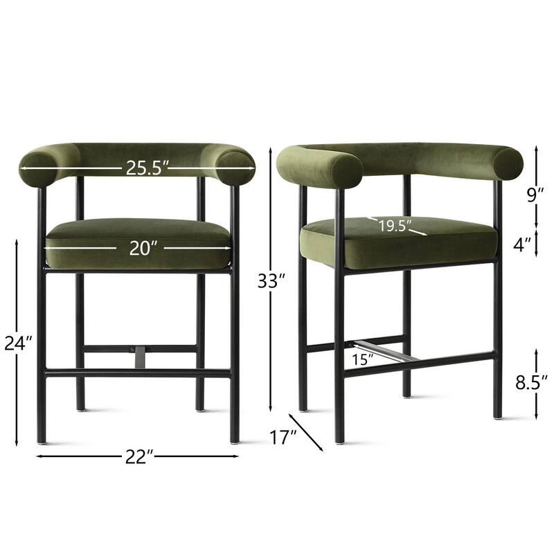 Velvet Counter Height Bar Stools with Arms, Curved Back, Metal Frame (Set of 4)