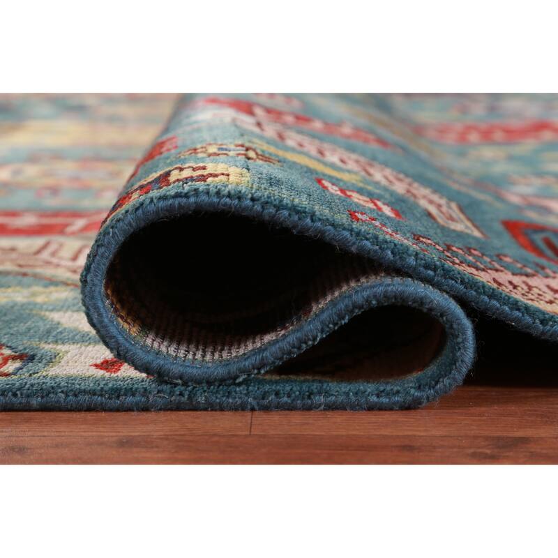 Hand Knotted Oriental 100% Wool Carpet Traditional All-Over Navy Blue & Blues Kazak Area Rug - 12' 1'' X 9' 1''