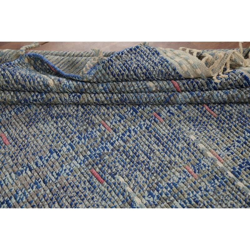 Gray & Blue Striped Moroccan Area Rug Hand-Knotted Wool Carpet - 5'9"x 9'8"