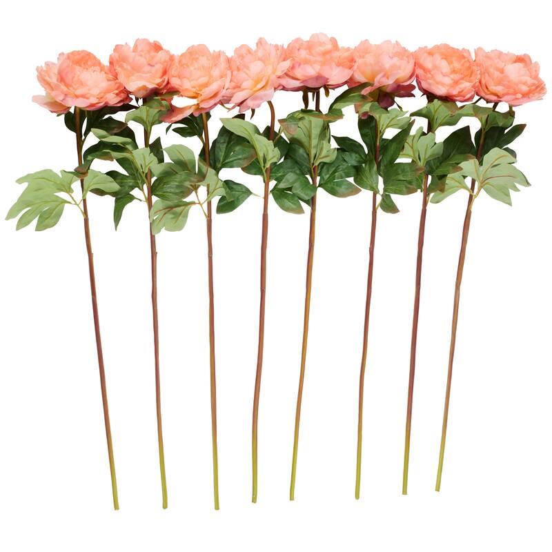 Orange Faux Foliage Tall Peony Artificial Flower Stem (Set of 8)