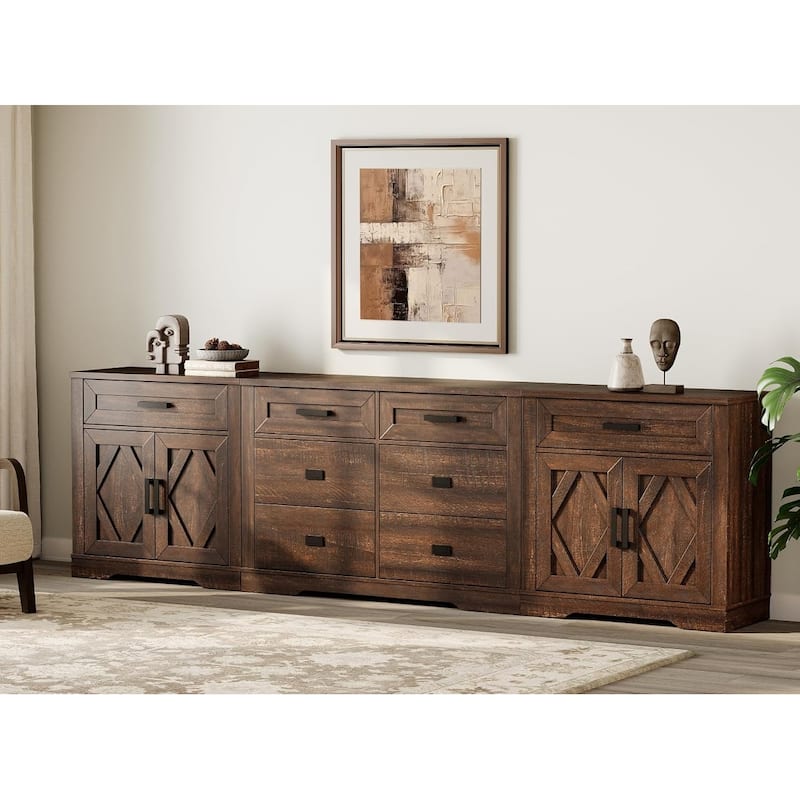 Large TV Stand,3/4-in-1 Farmhouse TV Console Table with Storage Barn Door Cabinet