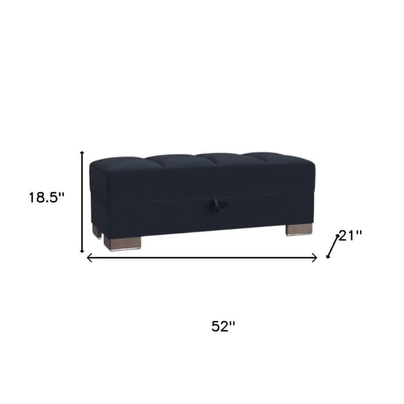 HomeRoots 52" Dark Blue and Brown Chenille Tufted Storage Ottoman