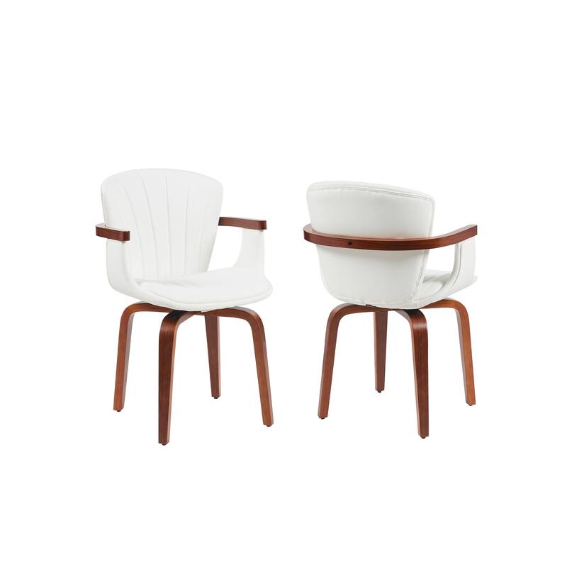 Mid Century Dining Chairs Set of 2, Modern Bentwood Swivel Faux Leather Side Chairs with Armrest for Dining Rooms, Offices